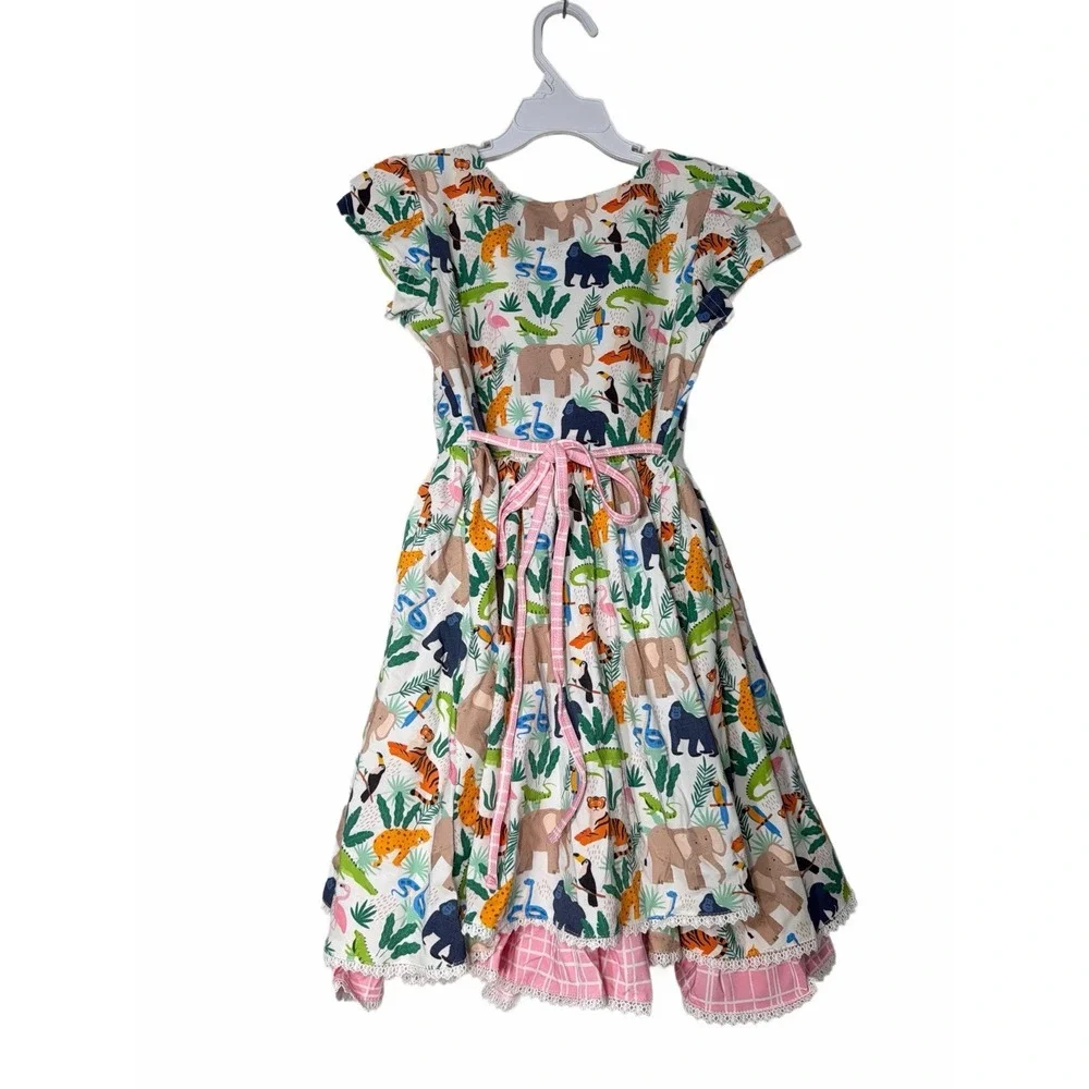 NWT Girl August Boutique Safari Animal Zoo Dress‎ Ruffle Hem Sz 10